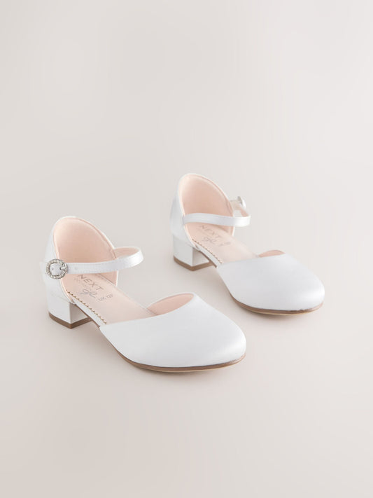 Dsiney Kidz - White Stain Resistant Satin Wide Fit (G) Two Part Heeled Shoes image 1