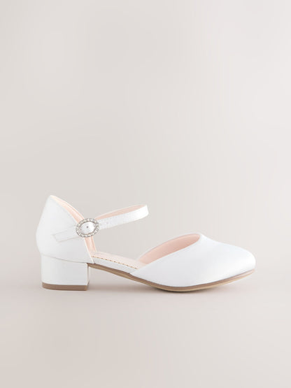 White Stain Resistant Satin Wide Fit (G) Two Part Heeled Shoes image 2