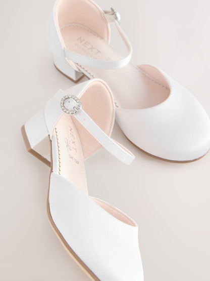 White Stain Resistant Satin Wide Fit (G) Two Part Heeled Shoes image 3