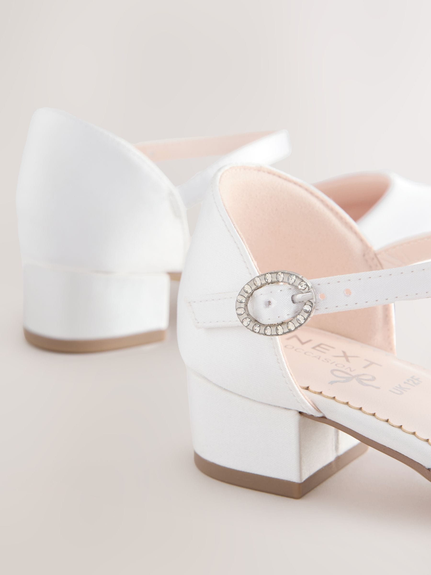 White Stain Resistant Satin Wide Fit (G) Two Part Heeled Shoes image 4