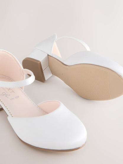 White Stain Resistant Satin Wide Fit (G) Two Part Heeled Shoes image 5