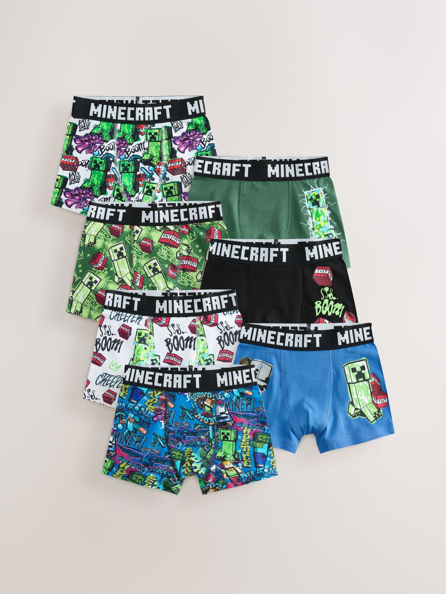 Dsiney Kidz - Green/Black Minecraft Trunks 7 Pack (3-14yrs) image 1