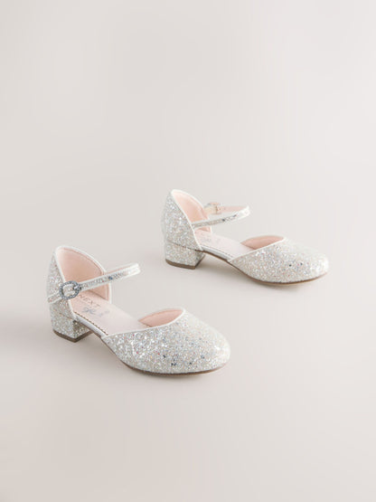 Ivory Glitter Wide Fit (G) Two Part Heeled Shoes image 2