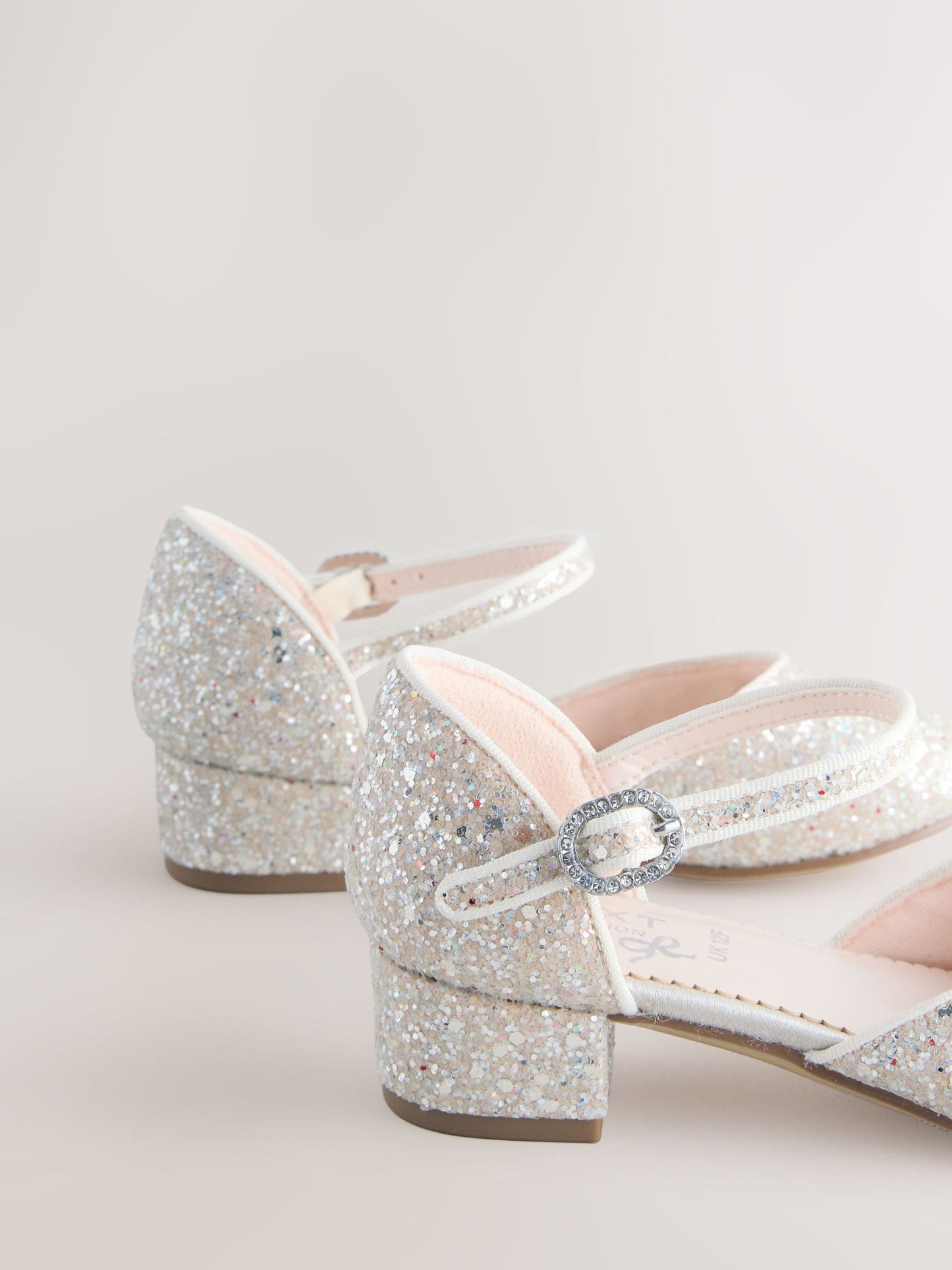Ivory Glitter Wide Fit (G) Two Part Heeled Shoes image 4