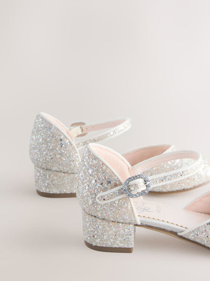 Ivory Glitter Wide Fit (G) Two Part Heeled Shoes image 4