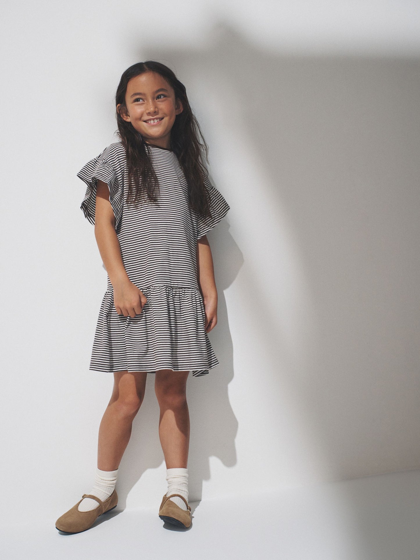 The Set Short Frill Sleeve Drop Waist Jersey Dresses 3 Pack Black/Brown Stripe/Red image 2