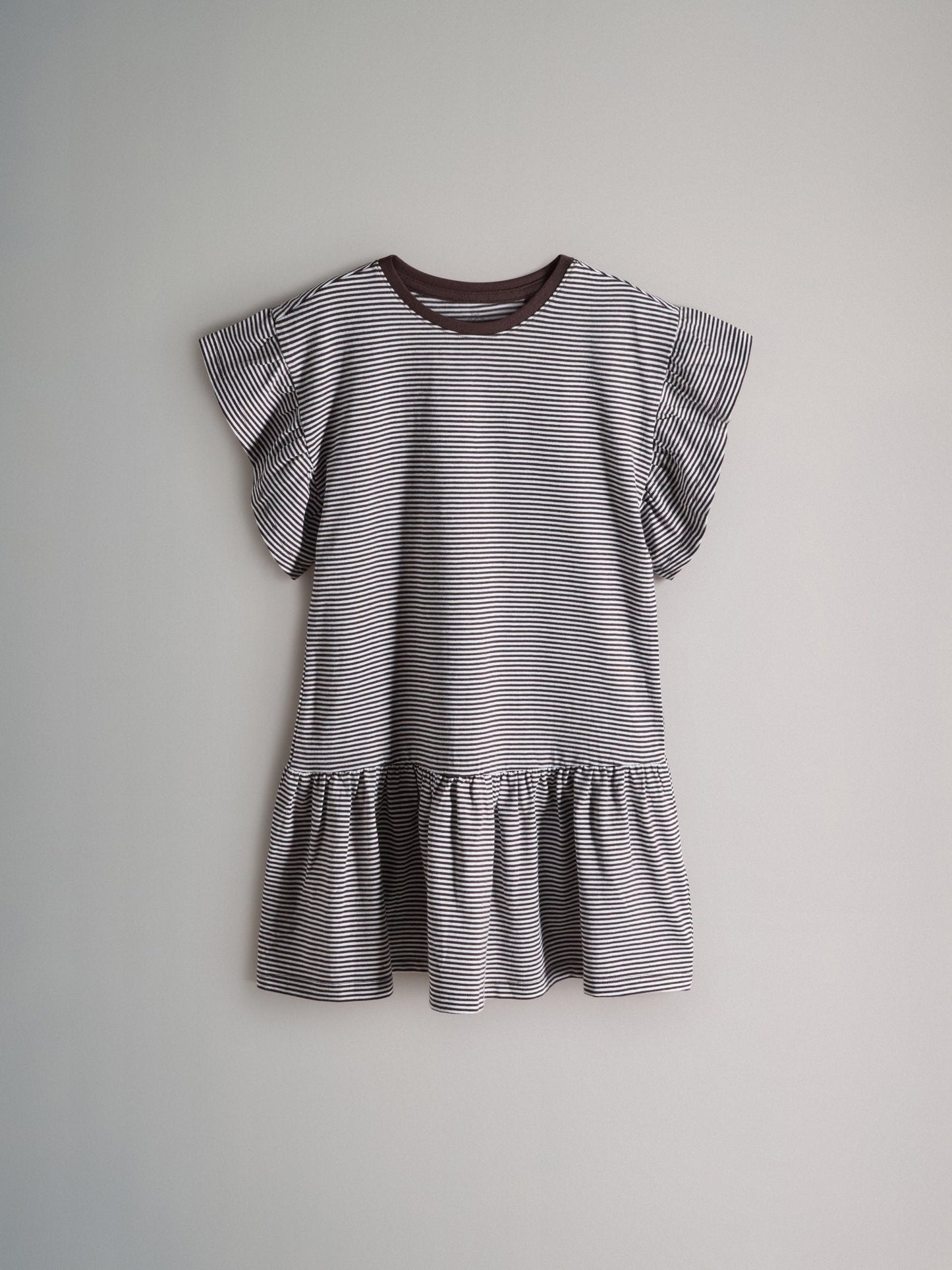 The Set Short Frill Sleeve Drop Waist Jersey Dresses 3 Pack Black/Brown Stripe/Red image 5