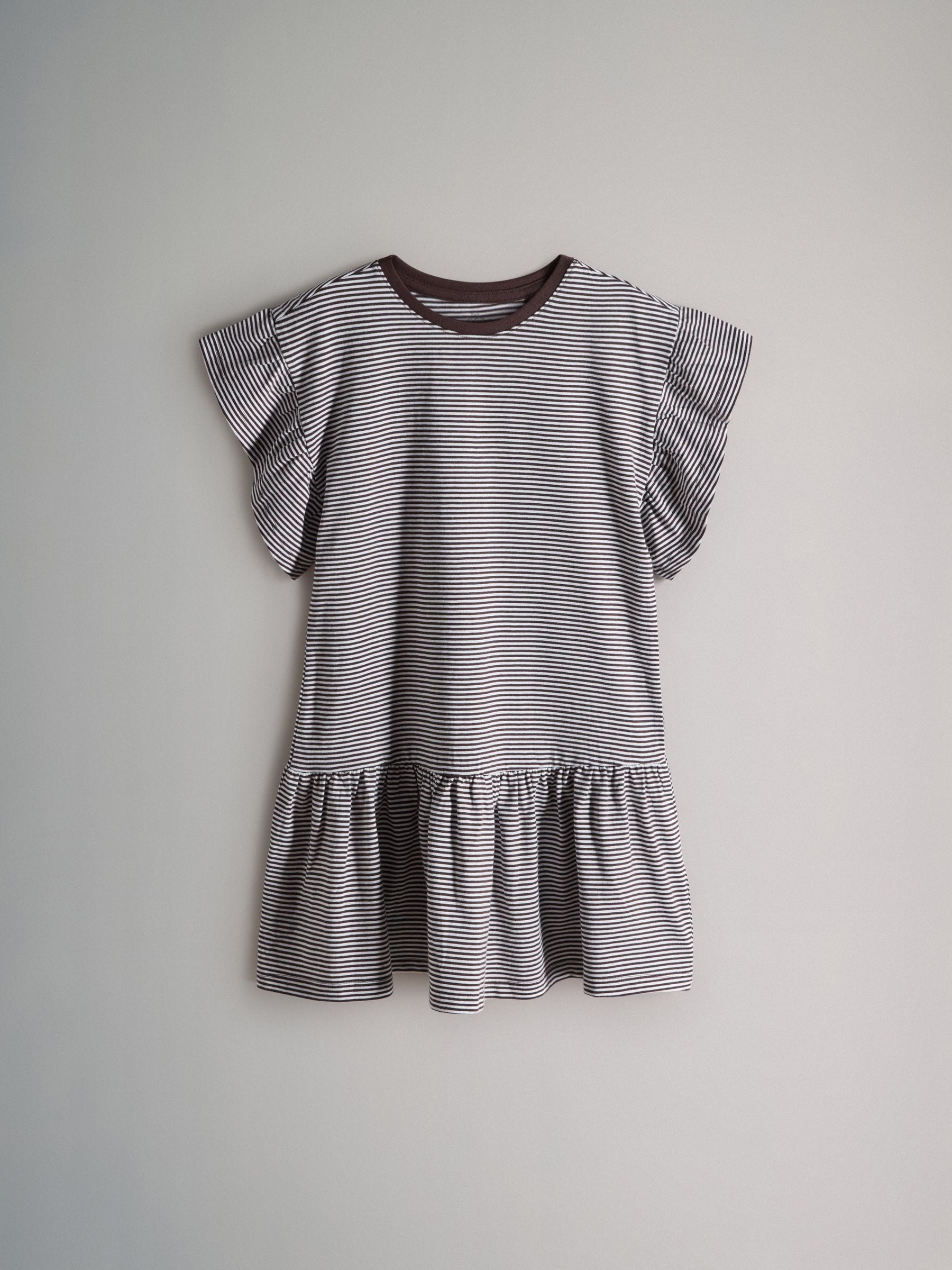 The Set Short Frill Sleeve Drop Waist Jersey Dresses 3 Pack Black/Brown Stripe/Red image 5