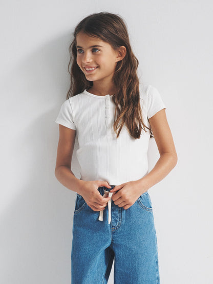 Dsiney Kidz - The Set Short Sleeve Rib Henley Cotton T-Shirts 2 Pack Grey/White image 1
