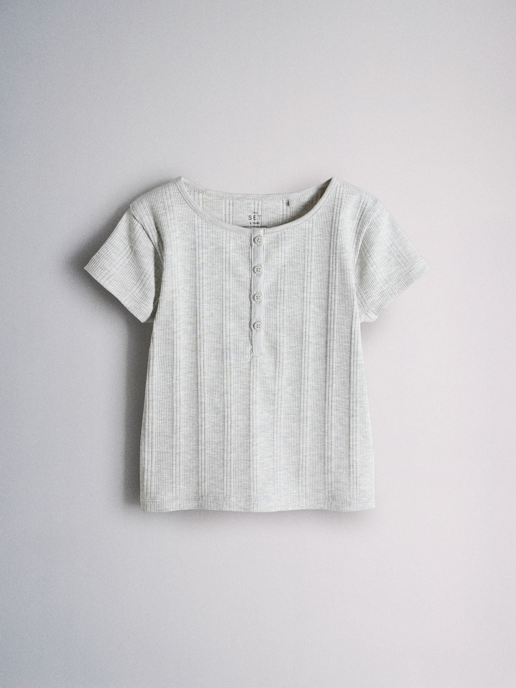 Dsiney Kidz - The Set Short Sleeve Rib Henley Cotton T-Shirts 2 Pack Grey/White image 6