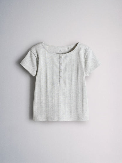 Dsiney Kidz - The Set Short Sleeve Rib Henley Cotton T-Shirts 2 Pack Grey/White image 6