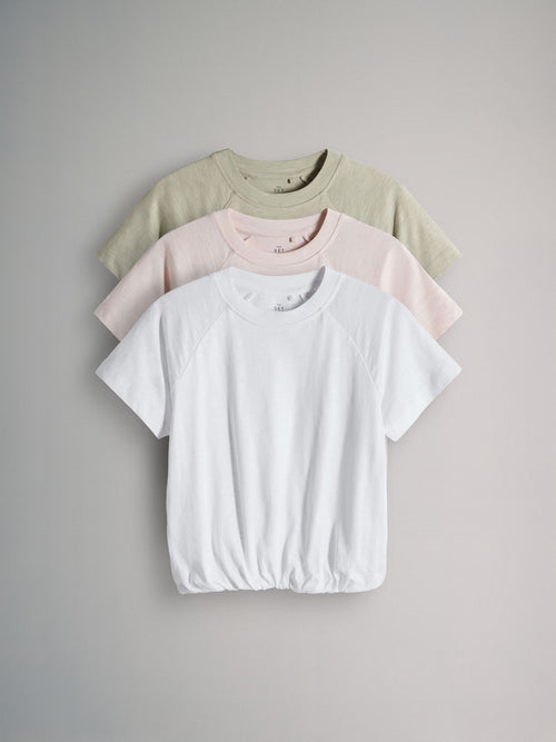 Dsiney Kidz - The Set 3 Pack Puffball Hem Cotton Jersey T-Shirts Pink/Khaki image 1