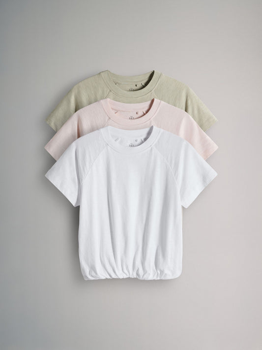 Dsiney Kidz - The Set 3 Pack Puffball Hem Cotton Jersey T-Shirts Pink/Khaki image 1