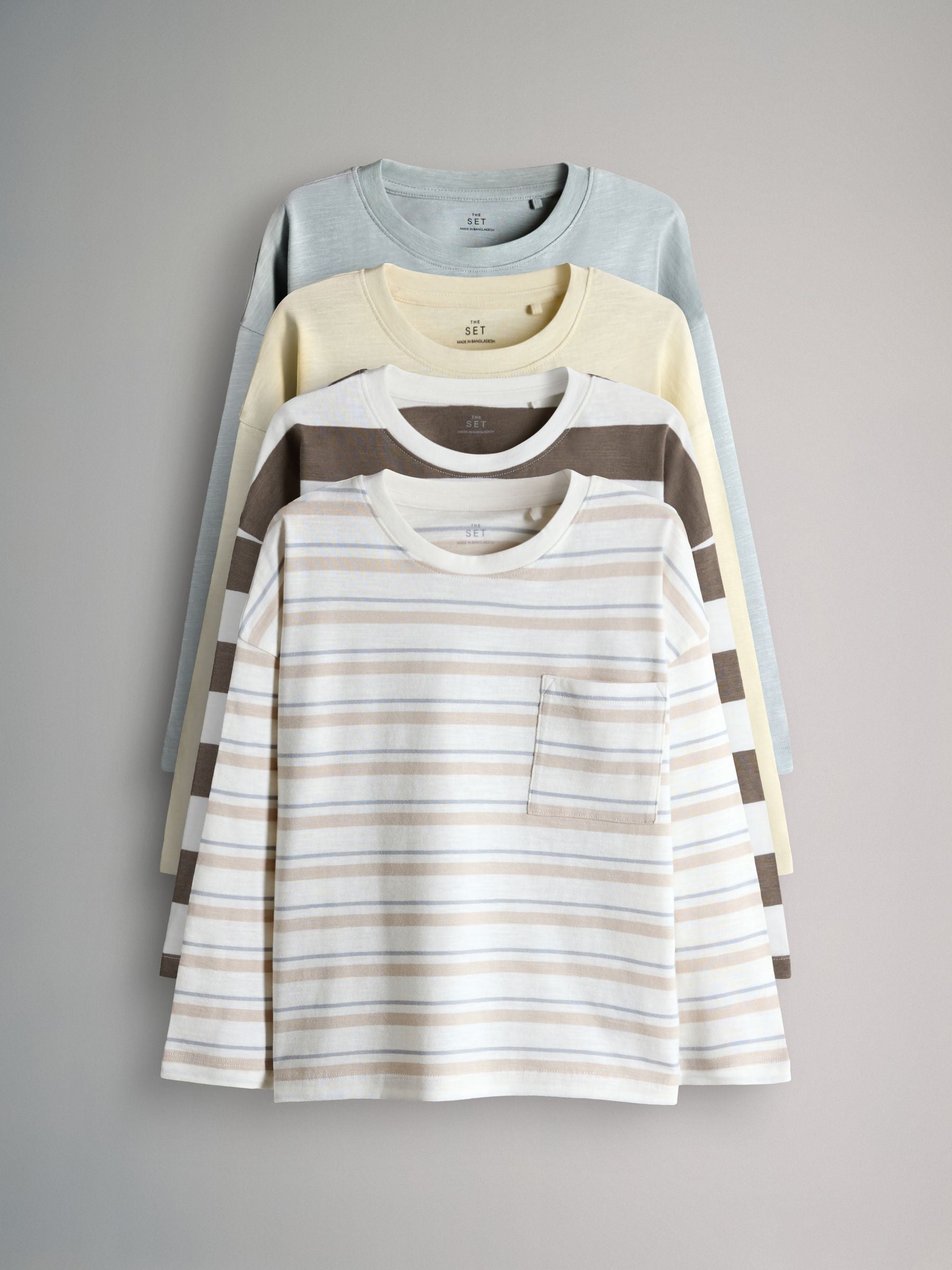 Dsiney Kidz - The Set 4 Pack Long Sleeve Cotton Slub T-Shirts Brown/Cream/Green/Yellow image 1