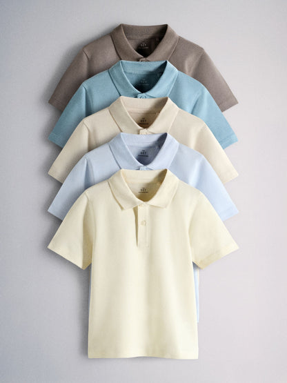 Dsiney Kidz - The Set 5 Pack Cotton Pique Polo Shirts Brown/Blue/Yellow/Cream image 1
