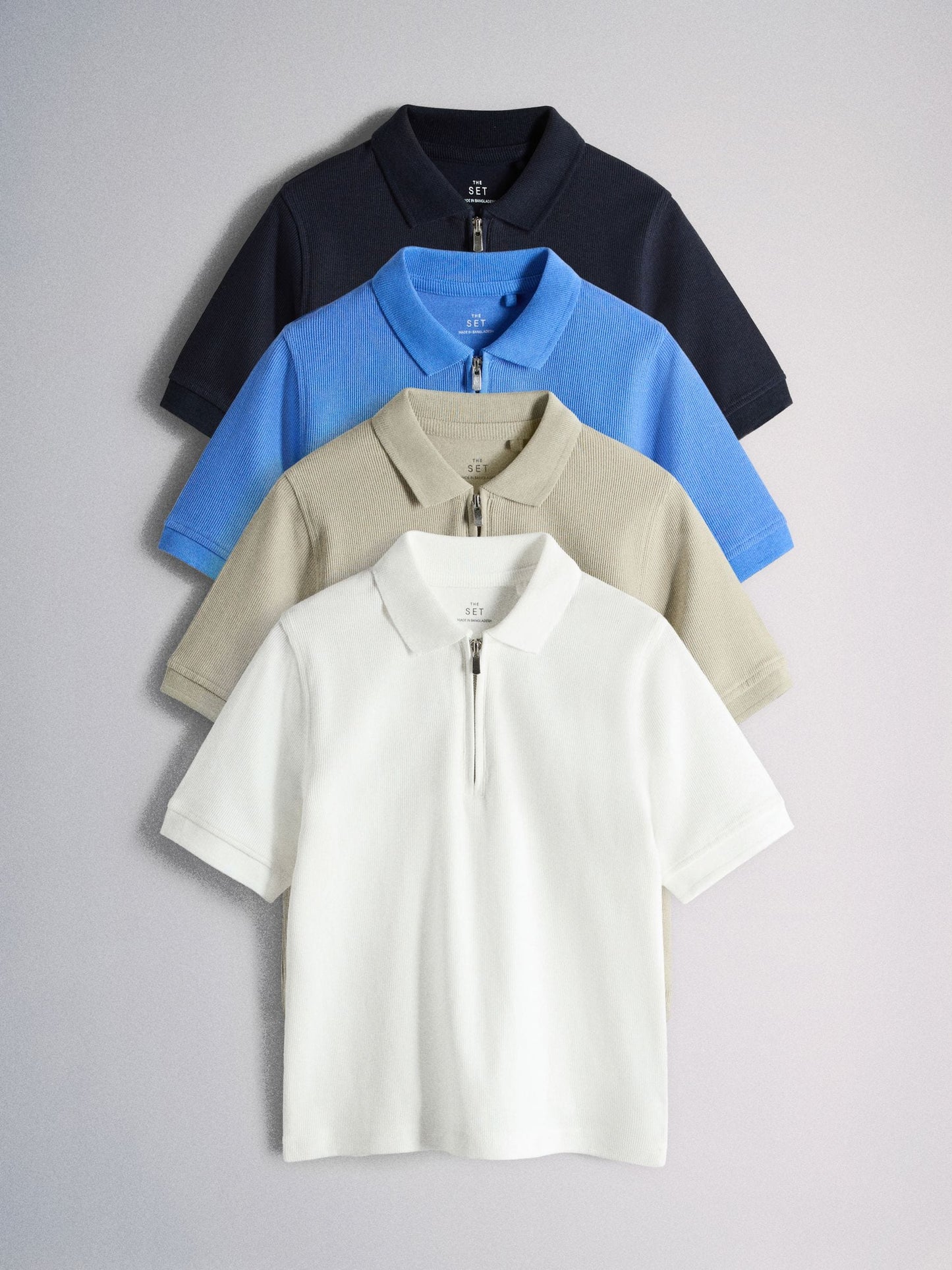 Dsiney Kidz - The Set 4 Pack Textured Jersey Zip Neck Short Sleeve Polos Blue/Ecru/Brown image 1