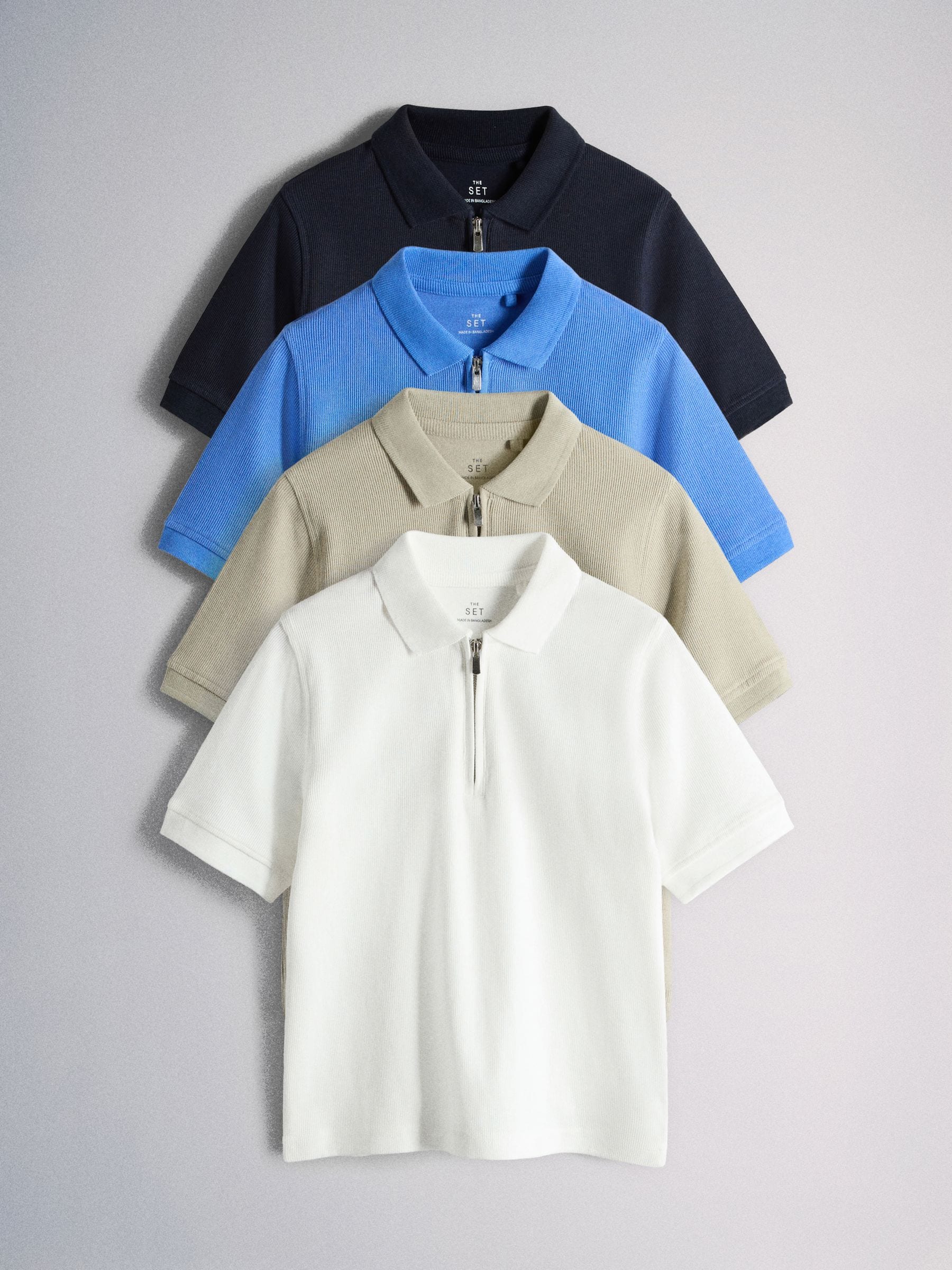 Dsiney Kidz - The Set 4 Pack Textured Jersey Zip Neck Short Sleeve Polos Blue/Ecru/Brown image 1