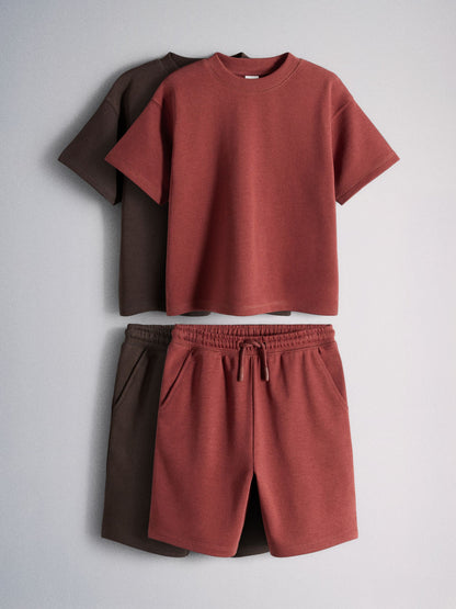 Dsiney Kidz - The Set 2 Pack Cotton Jersey Short Sleeve T-Shirt and Short Sets Brown/Red image 1