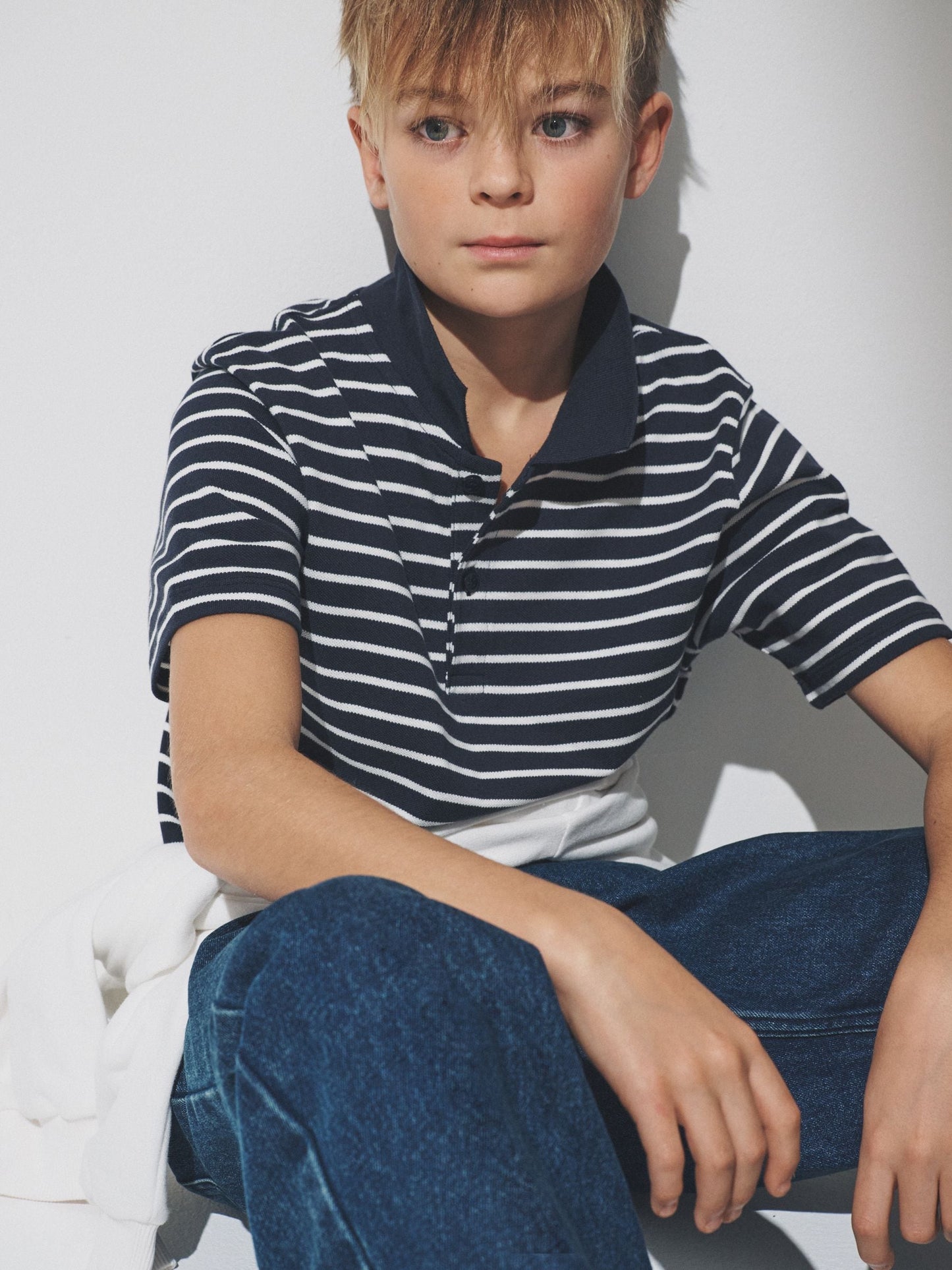 Dsiney Kidz - The Set 5 Pack Cotton Pique Polo Shirts Navy/Stripe/Light Blue/White image 1