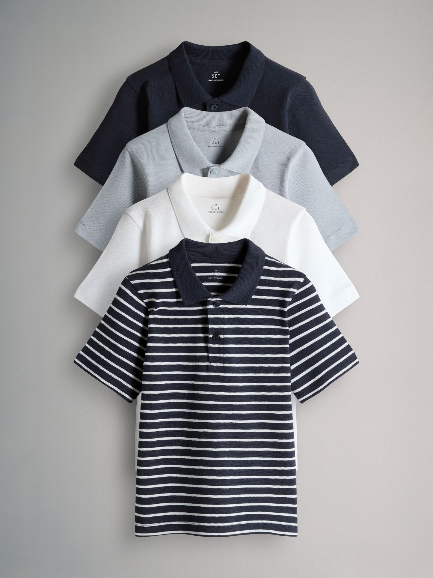 Dsiney Kidz - The Set 5 Pack Cotton Pique Polo Shirts Navy/Stripe/Light Blue/White image 2
