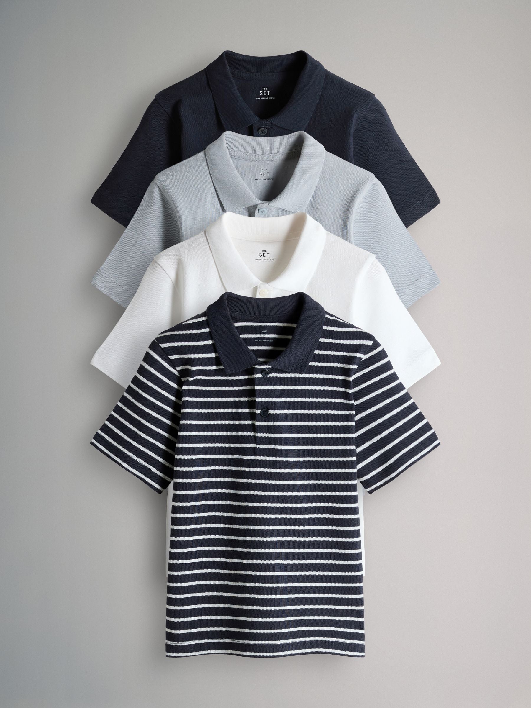 Dsiney Kidz - The Set 5 Pack Cotton Pique Polo Shirts Navy/Stripe/Light Blue/White image 2