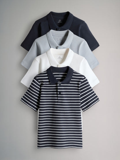 Dsiney Kidz - The Set 5 Pack Cotton Pique Polo Shirts Navy/Stripe/Light Blue/White image 2
