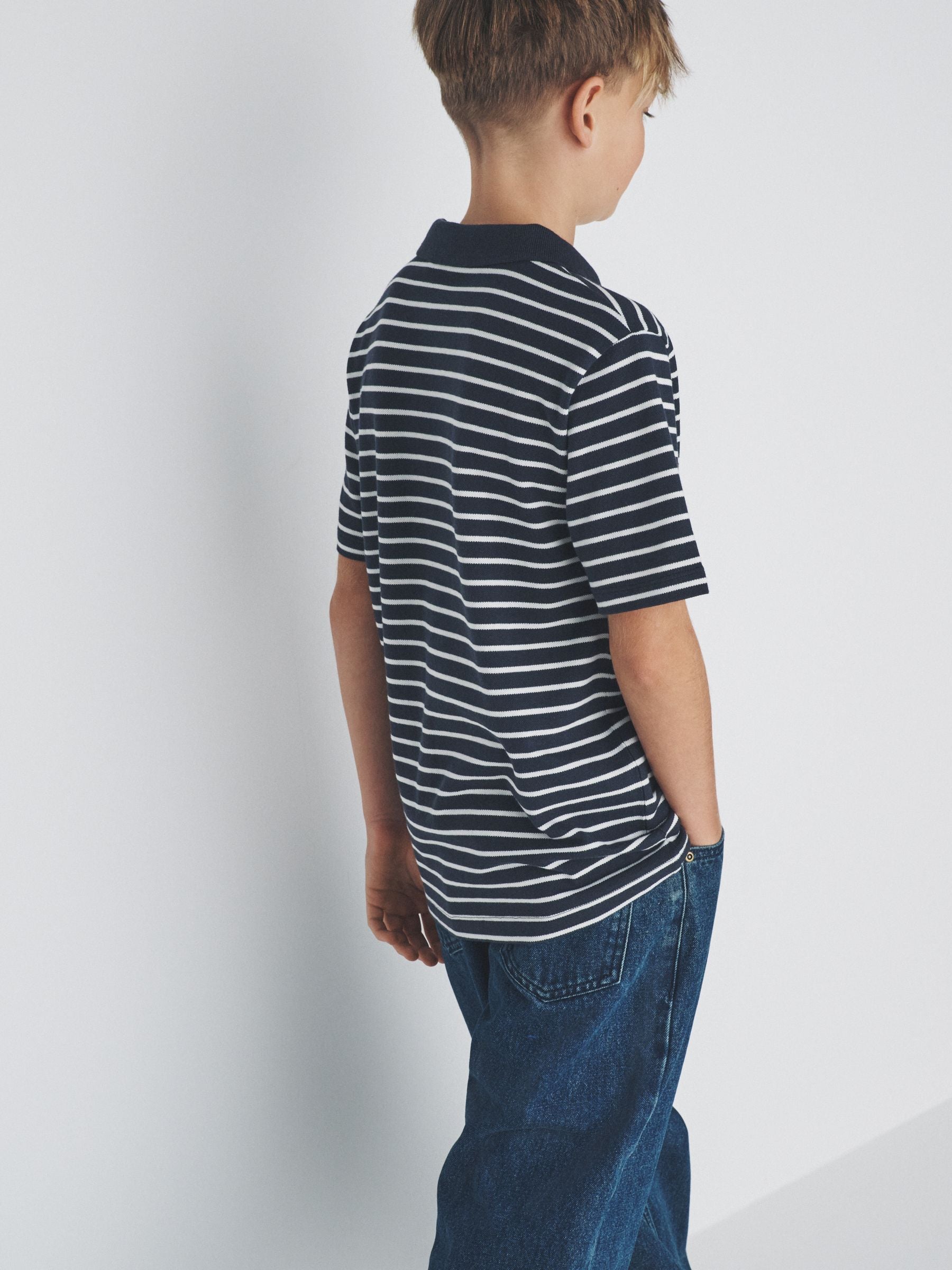 Dsiney Kidz - The Set 5 Pack Cotton Pique Polo Shirts Navy/Stripe/Light Blue/White image 4