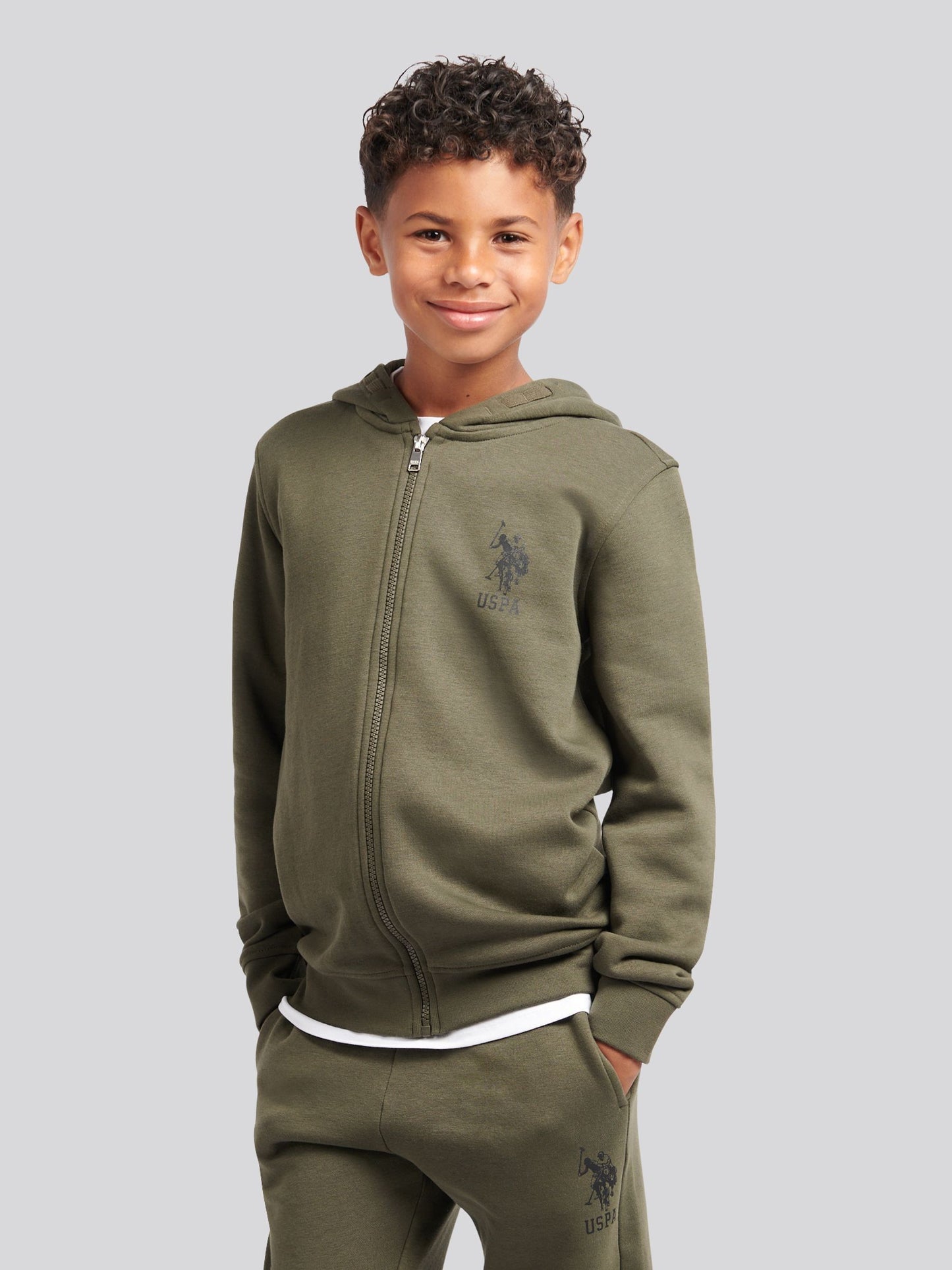 Dsiney Kidz - U.S. Polo Assn. Green Boys Player 3 Zip Hoodie and Joggers Set image 3