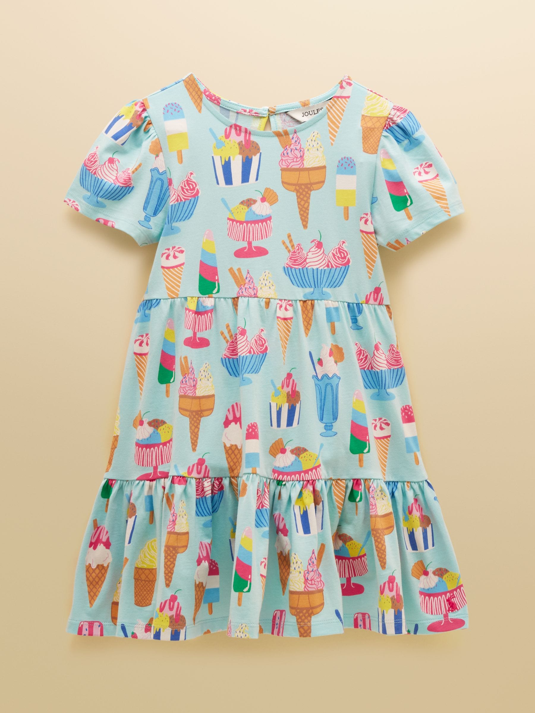 Joules Girls' Nellie Blue Ice Cream Short Sleeve Tiered Jersey Dress image 3