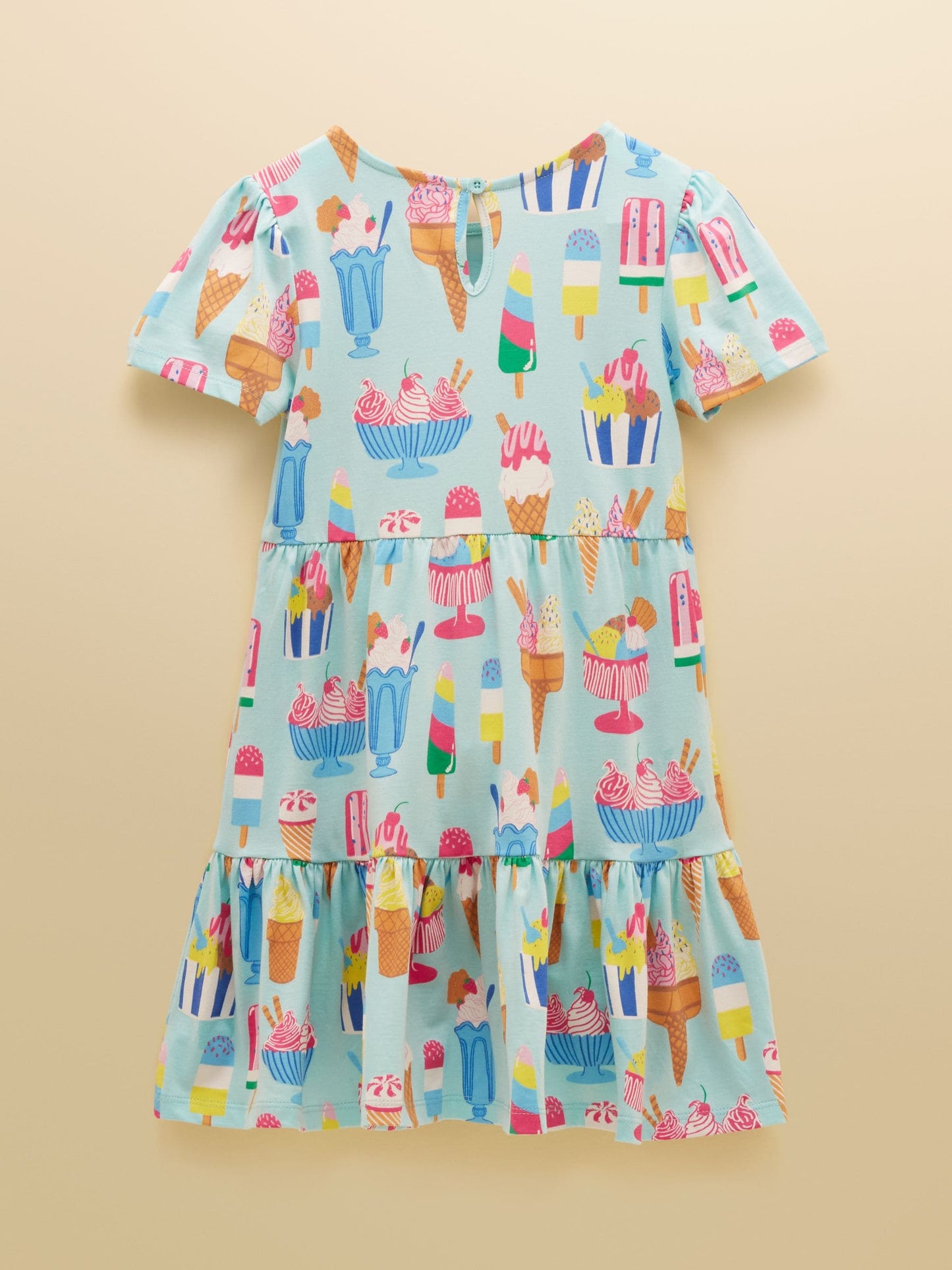 Joules Girls' Nellie Blue Ice Cream Short Sleeve Tiered Jersey Dress image 4