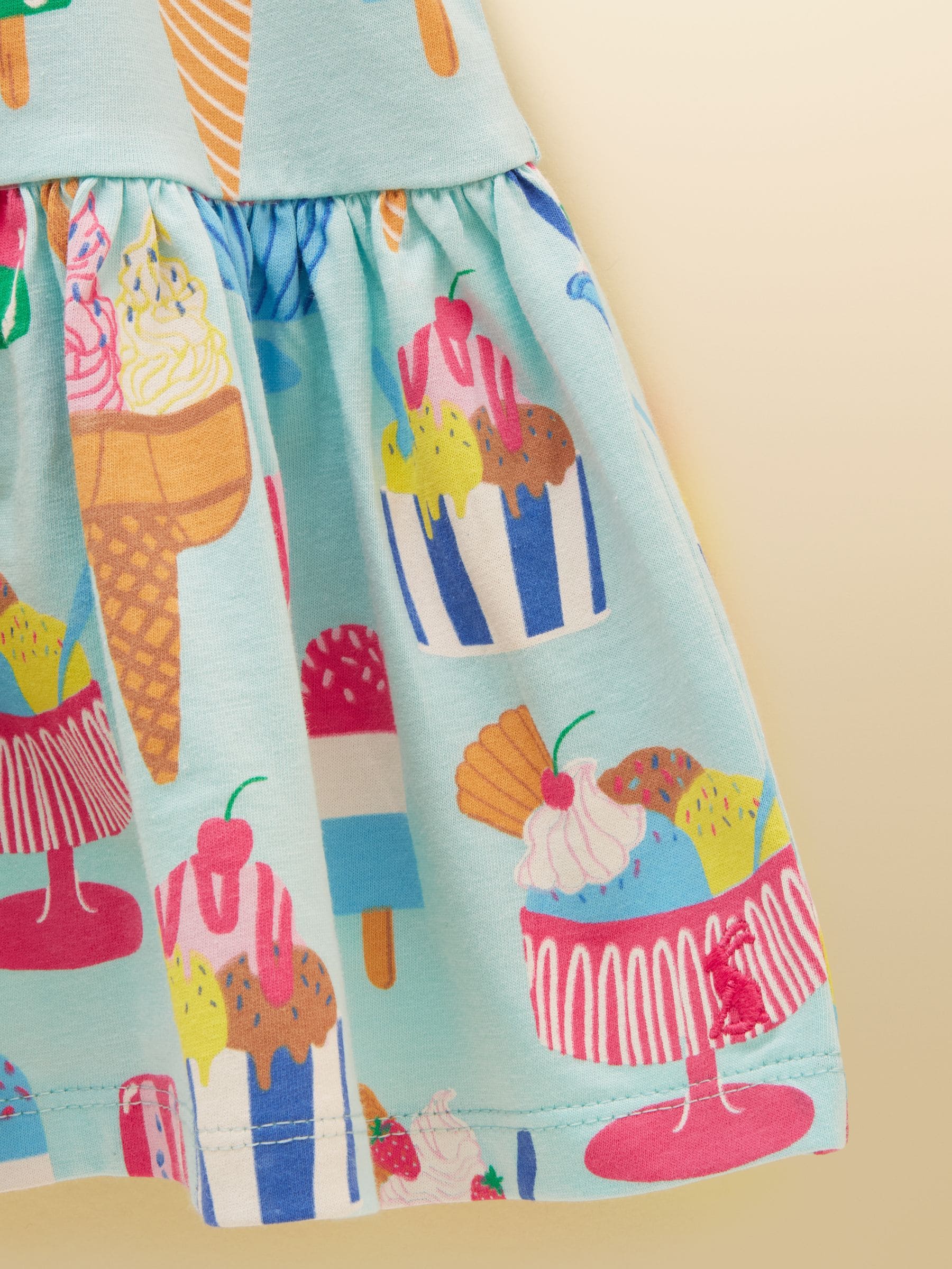 Joules Girls' Nellie Blue Ice Cream Short Sleeve Tiered Jersey Dress image 5