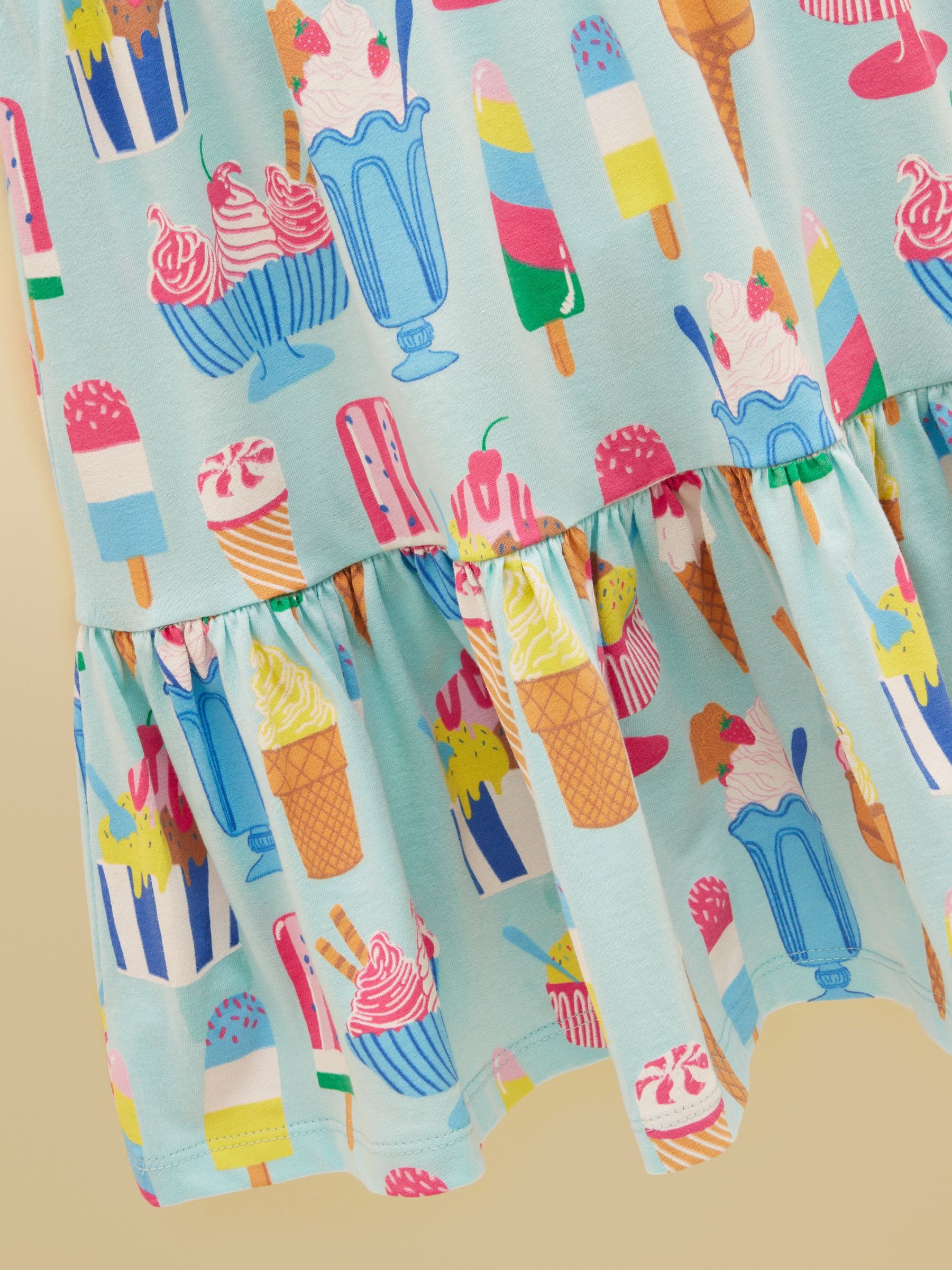 Joules Girls' Nellie Blue Ice Cream Short Sleeve Tiered Jersey Dress image 7