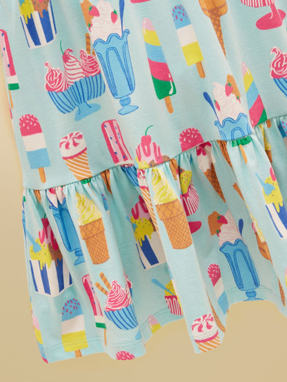 Joules Girls' Nellie Blue Ice Cream Short Sleeve Tiered Jersey Dress image 7