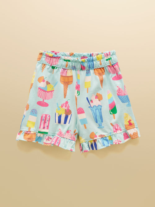 Joules Girls' Daisy Blue Jersey Frill Shorts image 1
