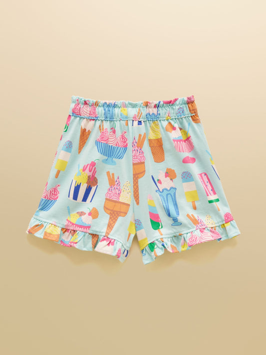 Joules Girls' Daisy Blue Jersey Frill Shorts image 2