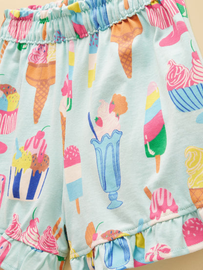 Joules Girls' Daisy Blue Jersey Frill Shorts image 4