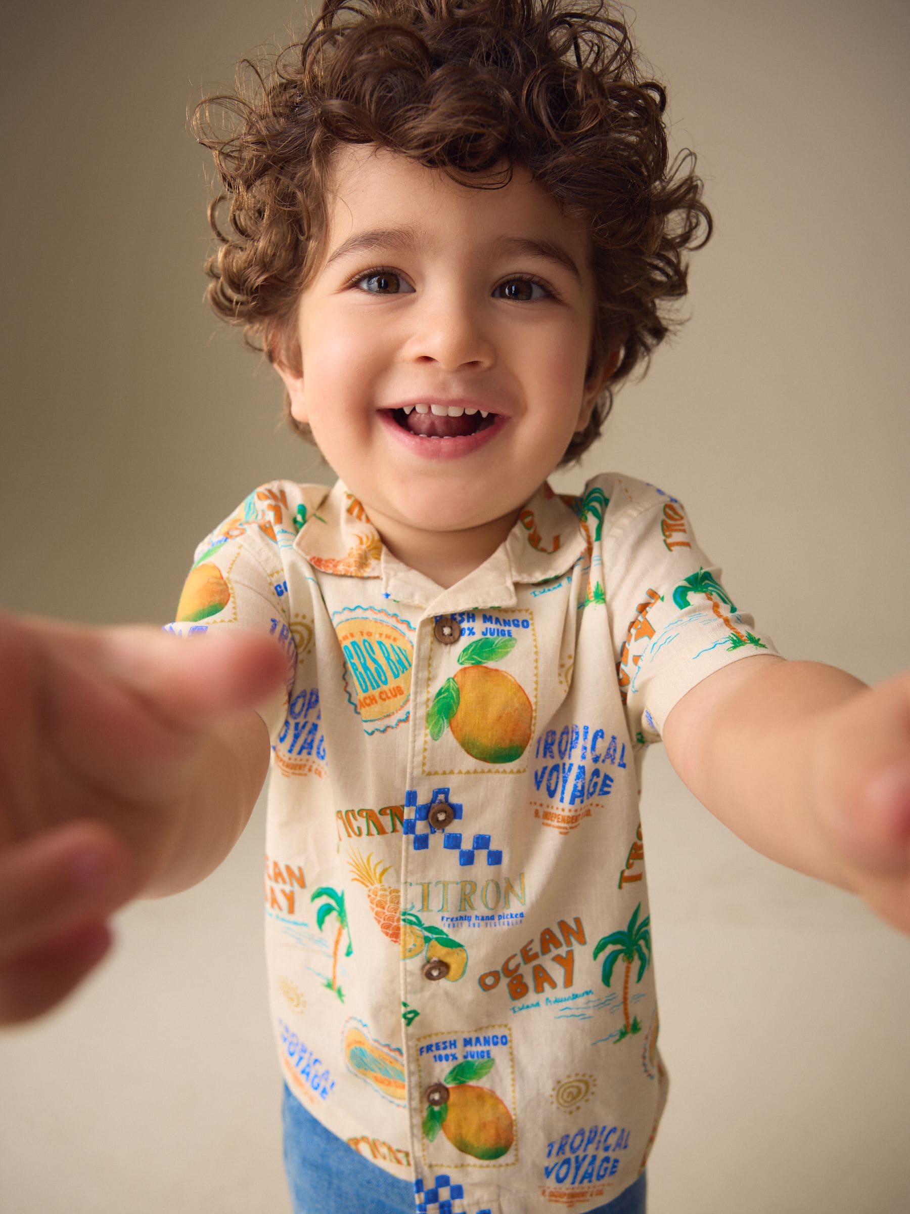 Dsiney Kidz - Ecru All Over Print Short Sleeve Revere Collar Printed Shirt (3mths-7yrs) image 1