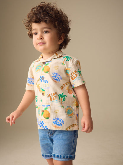 Dsiney Kidz - Ecru All Over Print Short Sleeve Revere Collar Printed Shirt (3mths-7yrs) image 2