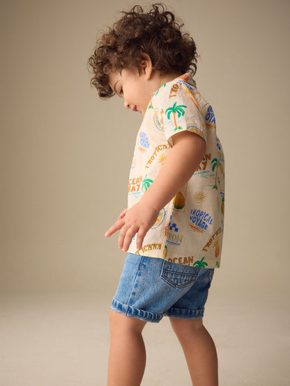 Dsiney Kidz - Ecru All Over Print Short Sleeve Revere Collar Printed Shirt (3mths-7yrs) image 3