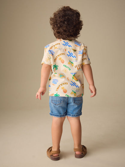 Dsiney Kidz - Ecru All Over Print Short Sleeve Revere Collar Printed Shirt (3mths-7yrs) image 4