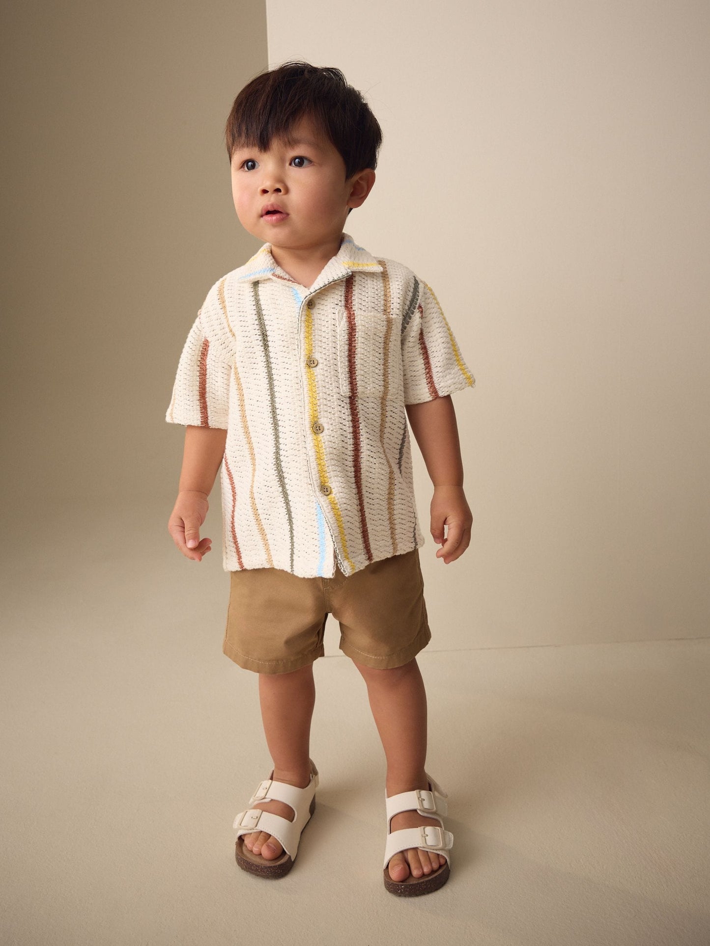 Dsiney Kidz - Ecru Striped Short Sleeve Revere Collar Textured Shirt (3mths-7yrs) image 2
