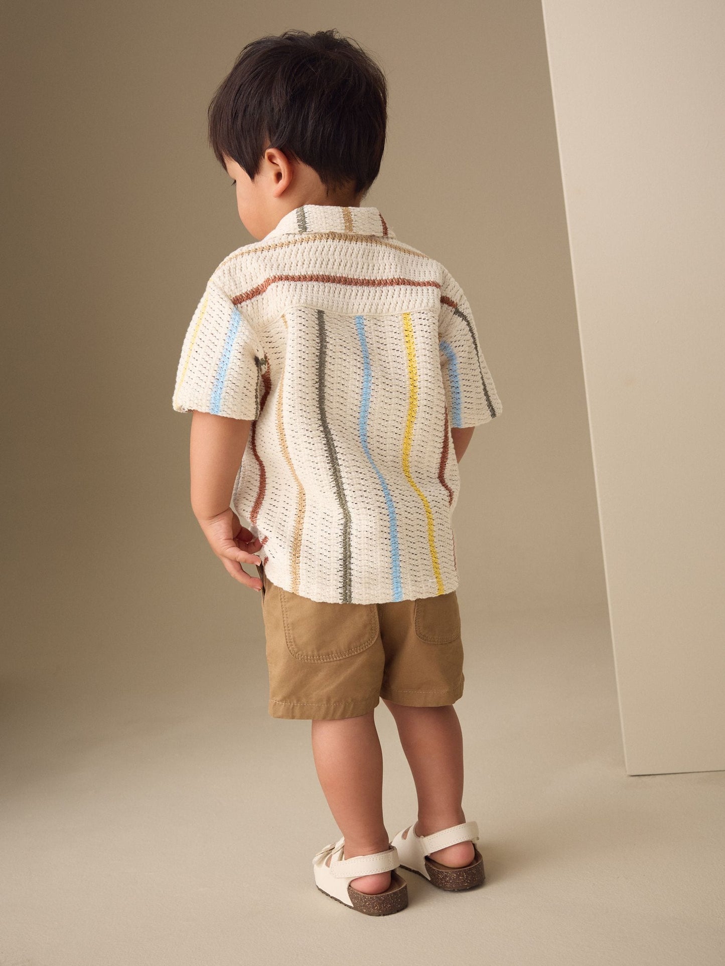 Dsiney Kidz - Ecru Striped Short Sleeve Revere Collar Textured Shirt (3mths-7yrs) image 3