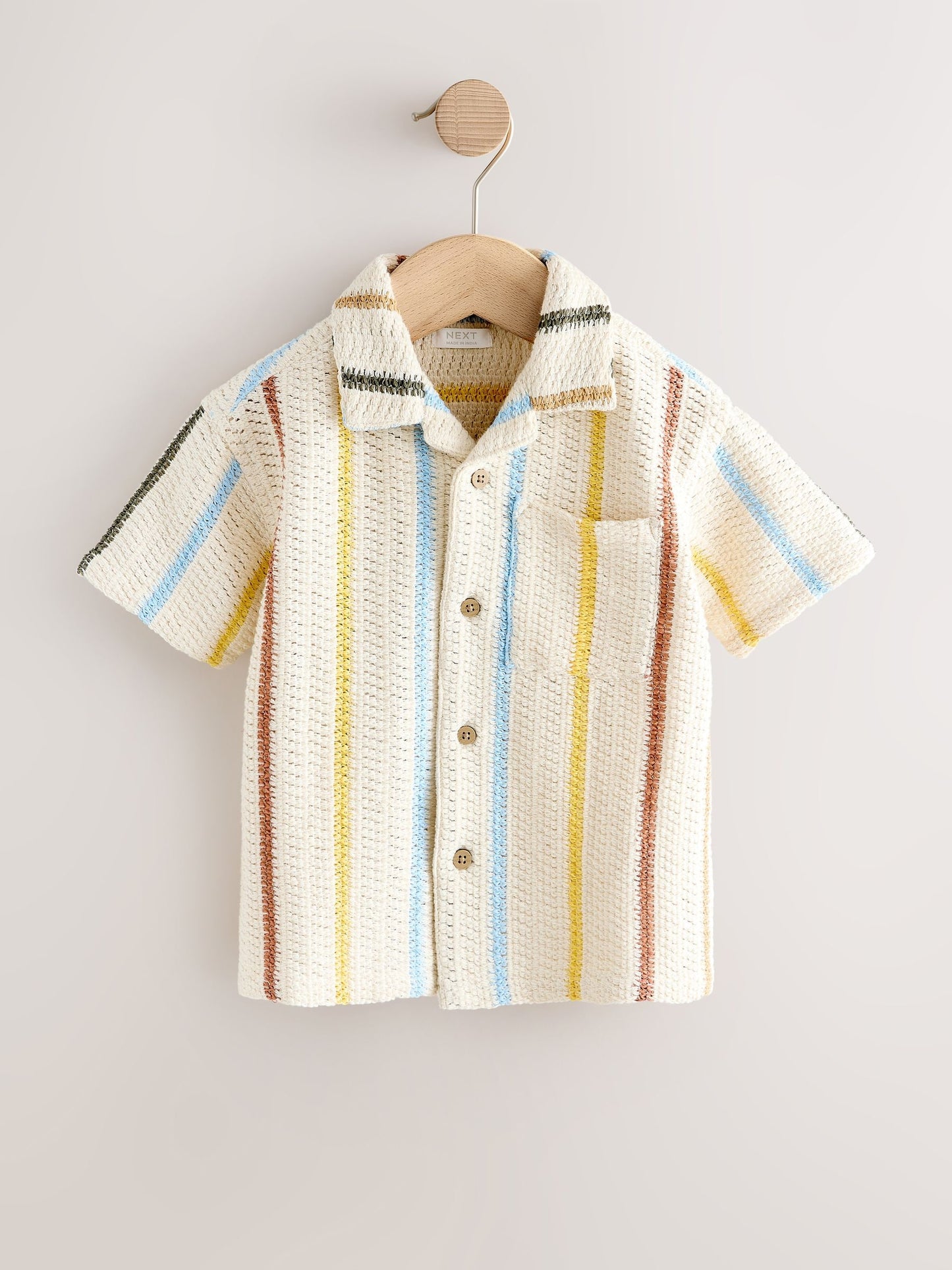 Dsiney Kidz - Ecru Striped Short Sleeve Revere Collar Textured Shirt (3mths-7yrs) image 5
