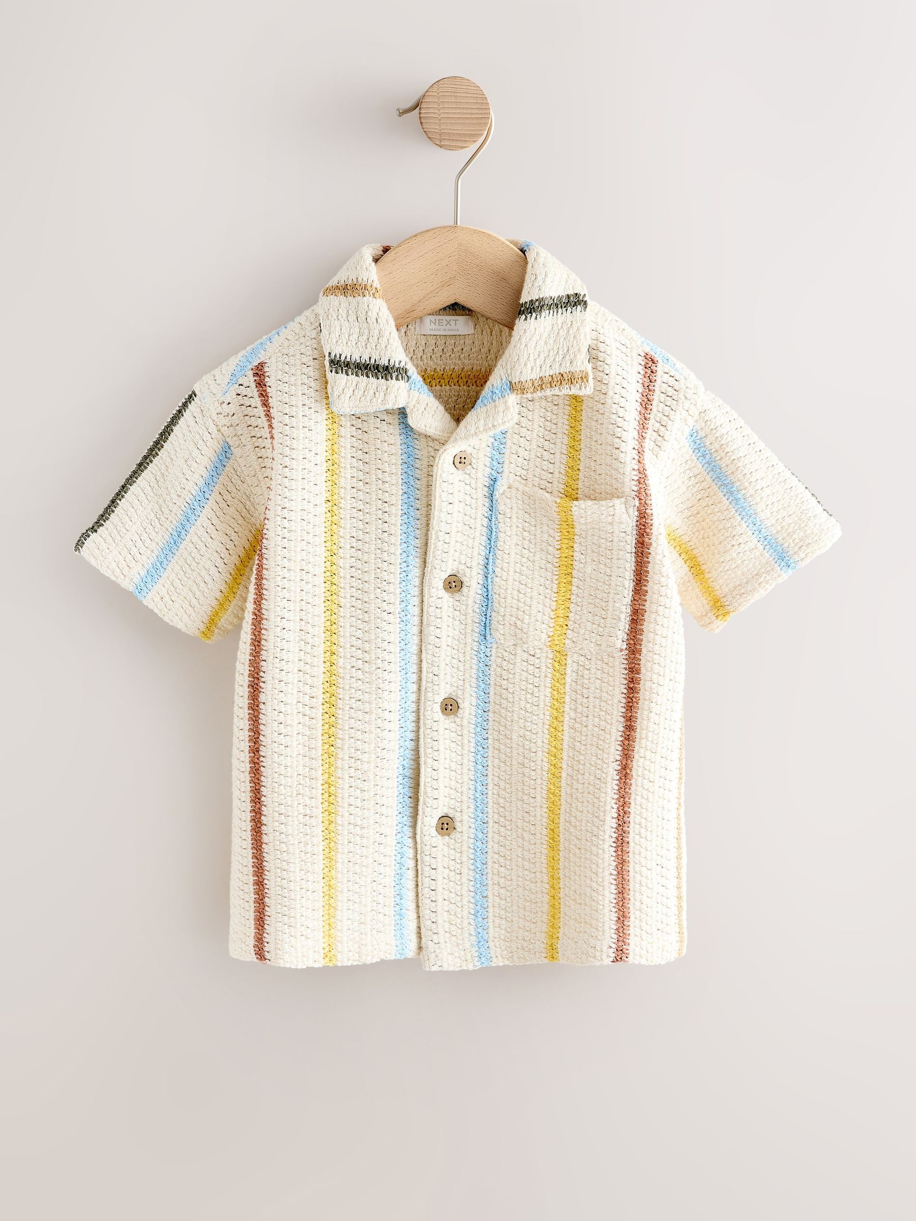 Dsiney Kidz - Ecru Striped Short Sleeve Revere Collar Textured Shirt (3mths-7yrs) image 5