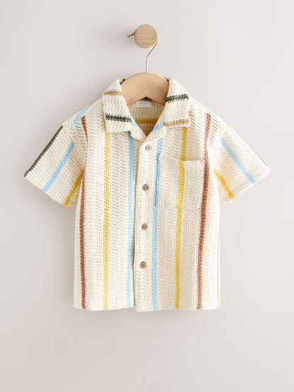 Dsiney Kidz - Ecru Striped Short Sleeve Revere Collar Textured Shirt (3mths-7yrs) image 5