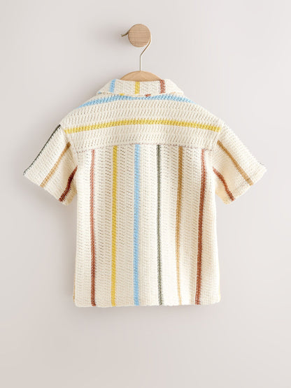 Dsiney Kidz - Ecru Striped Short Sleeve Revere Collar Textured Shirt (3mths-7yrs) image 6