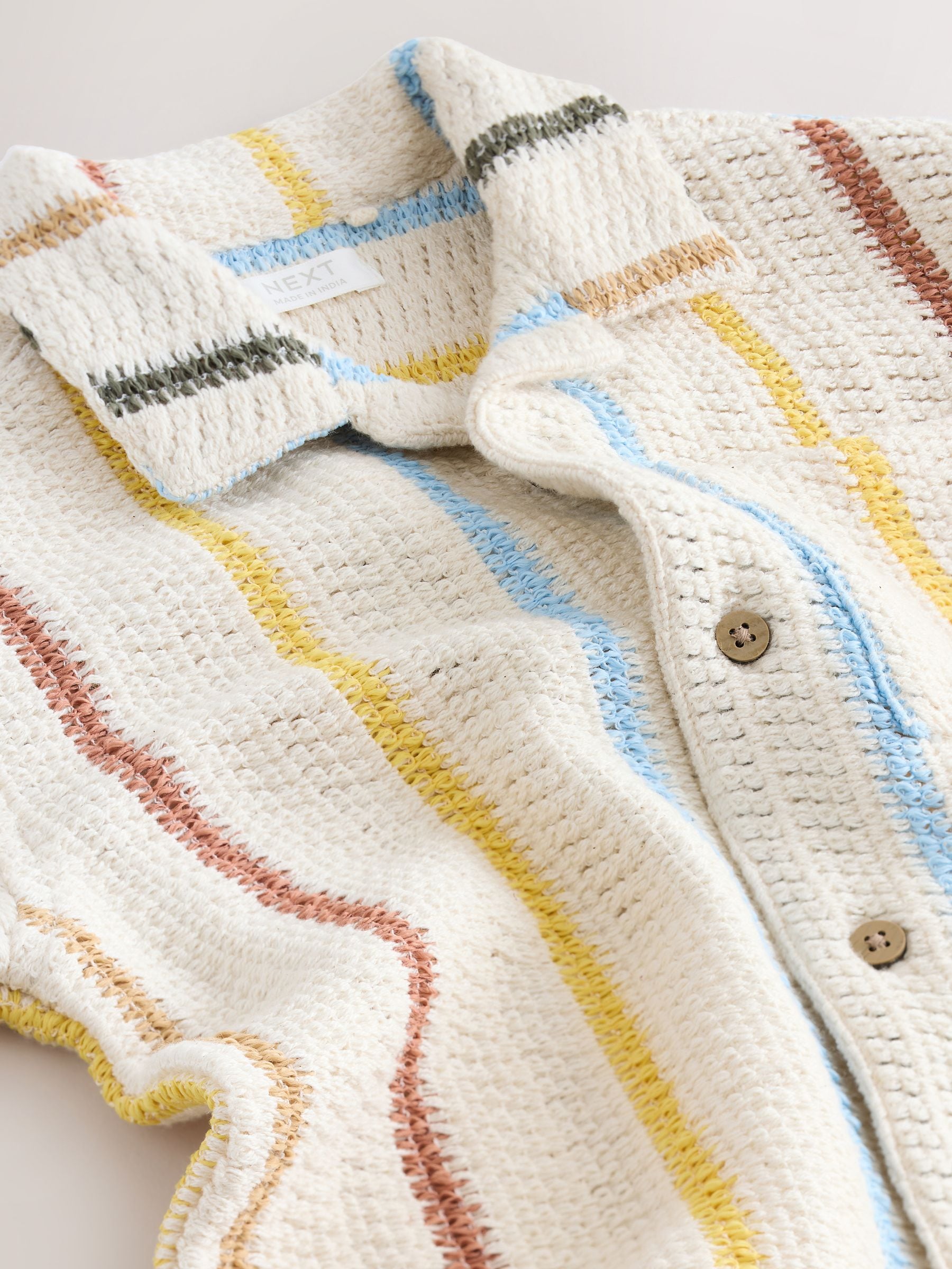 Dsiney Kidz - Ecru Striped Short Sleeve Revere Collar Textured Shirt (3mths-7yrs) image 8