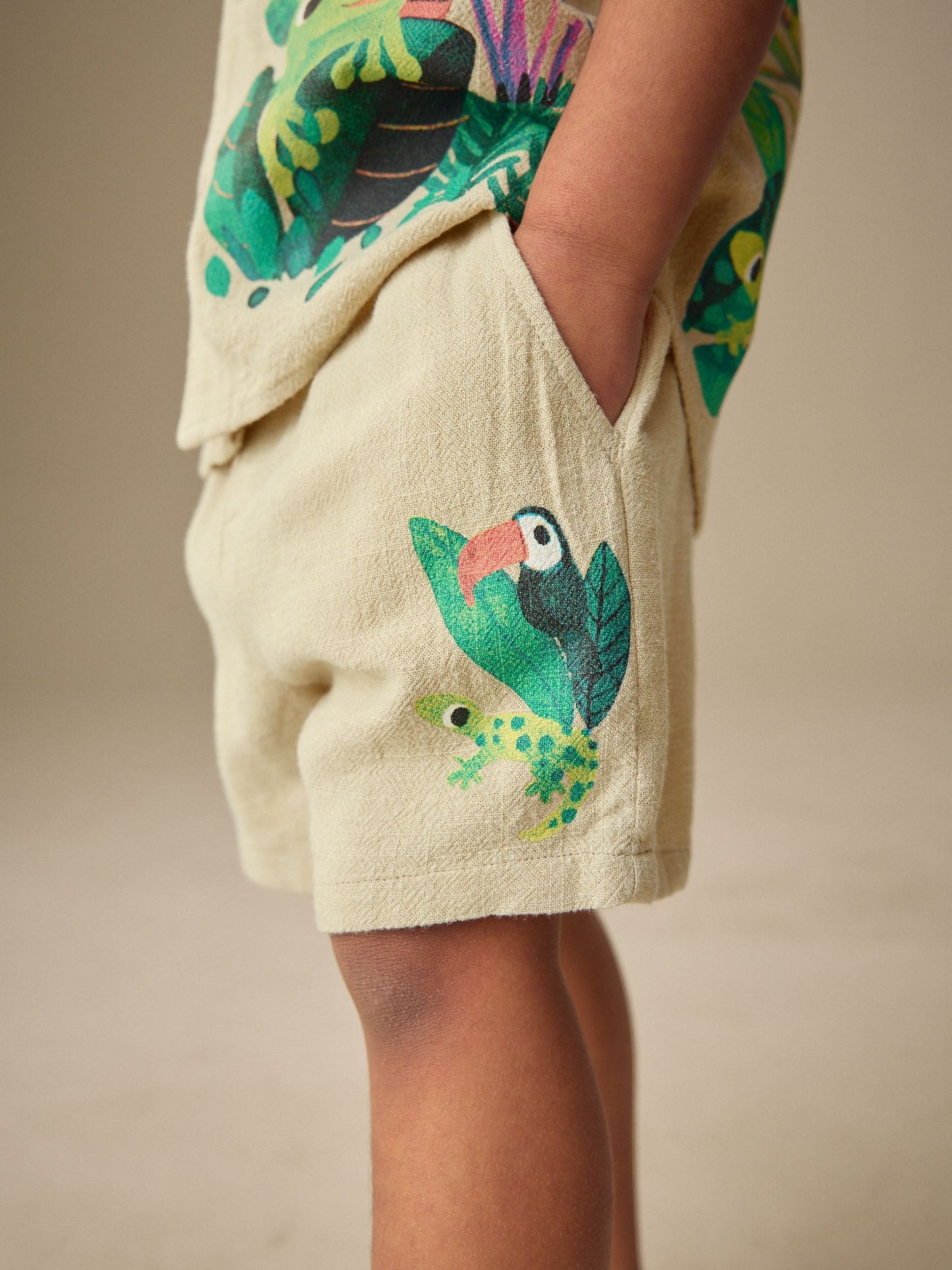 Light Green Jungle Print Short Sleeve Revere Collar Shirt & Shorts Set (3mths-10yrs) image 4