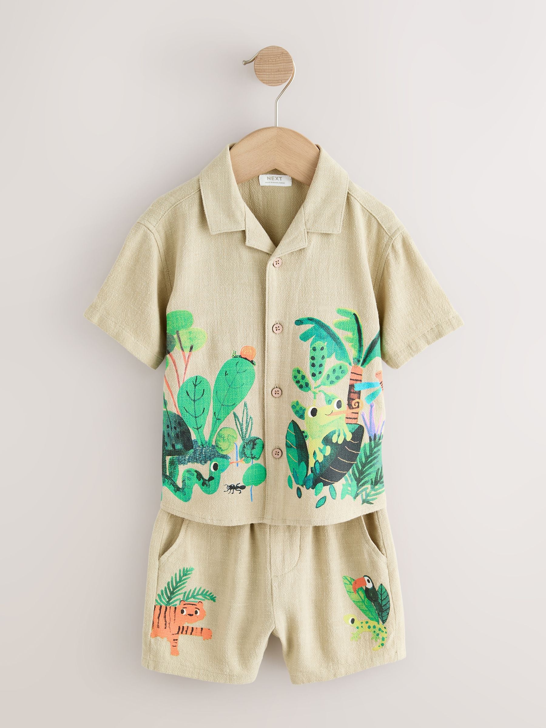 Light Green Jungle Print Short Sleeve Revere Collar Shirt & Shorts Set (3mths-10yrs) image 6