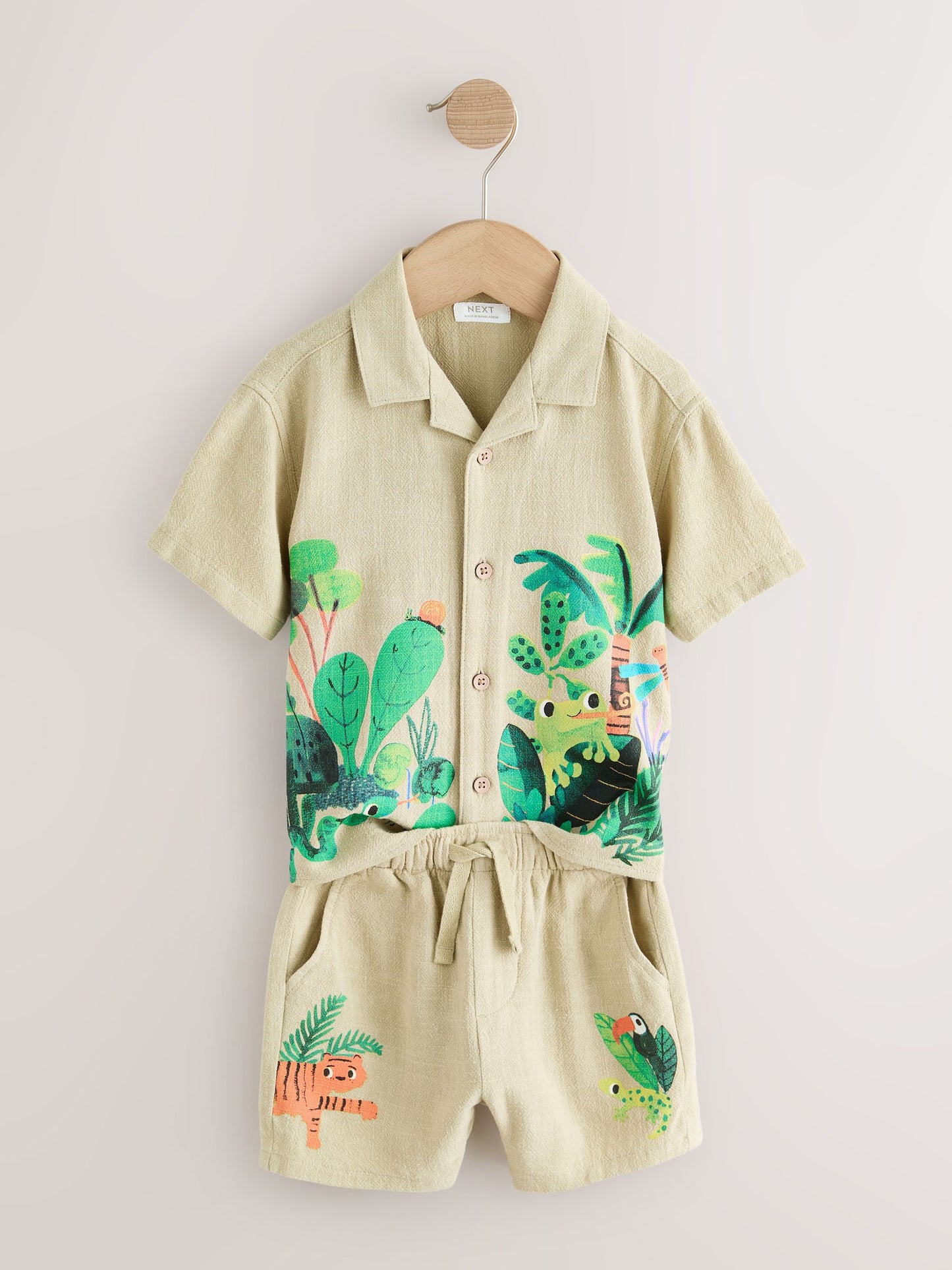 Light Green Jungle Print Short Sleeve Revere Collar Shirt & Shorts Set (3mths-10yrs) image 7